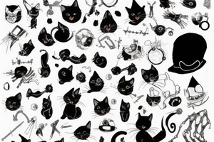 Black cat with a fuzzy hat and a sweater tattoo idea