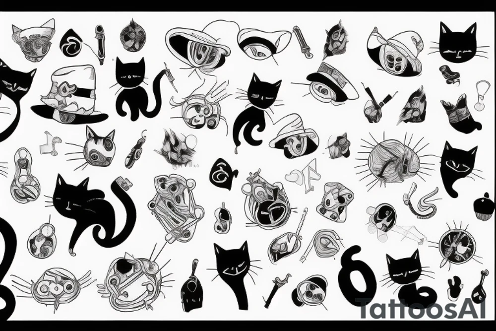 Black cat with a fuzzy hat and a sweater tattoo idea