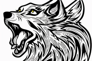 scary wolf growling at top of mountain with fire and rain tattoo idea