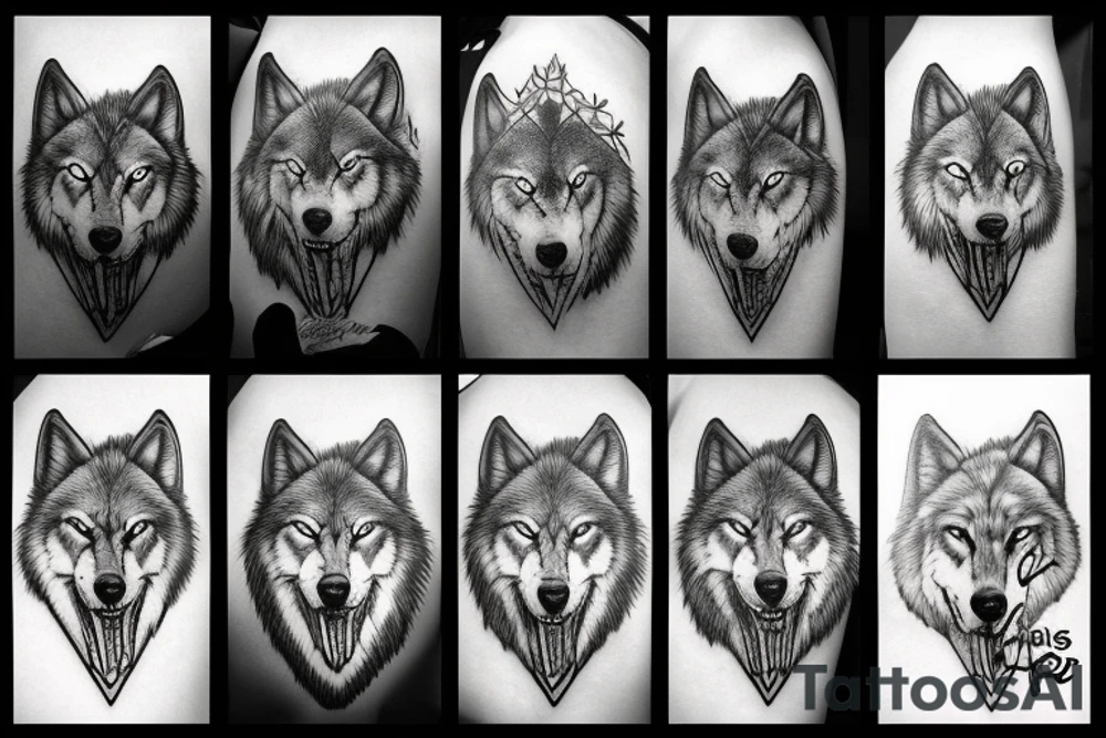wolf growling at top of mountain tattoo idea