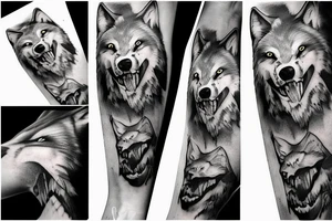 wolf growling at top of mountain tattoo idea