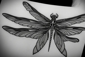 detailed exotic dragonfly with wings on fire realistic tattoo idea