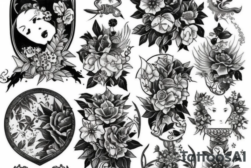 I want a chest piece with florals and the three fates tattoo idea