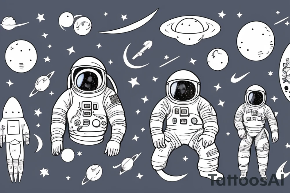 Astronaut with moon instead of head holding a space helmet balloon tattoo idea