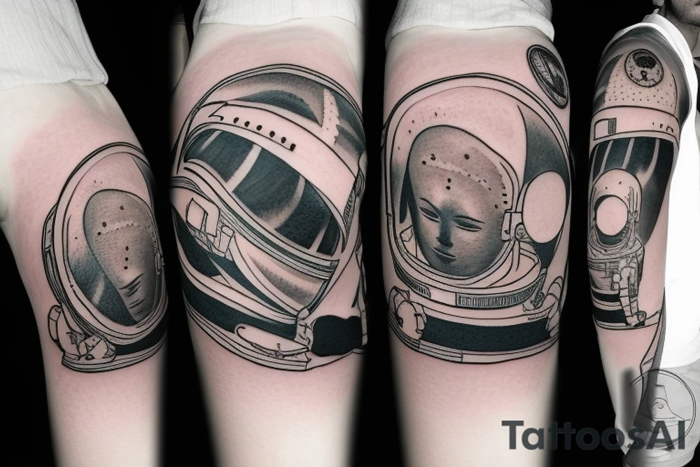 Astronaut with moon instead of head holding a space helmet balloon tattoo idea