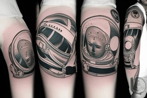 Astronaut with moon instead of head holding a space helmet balloon tattoo idea