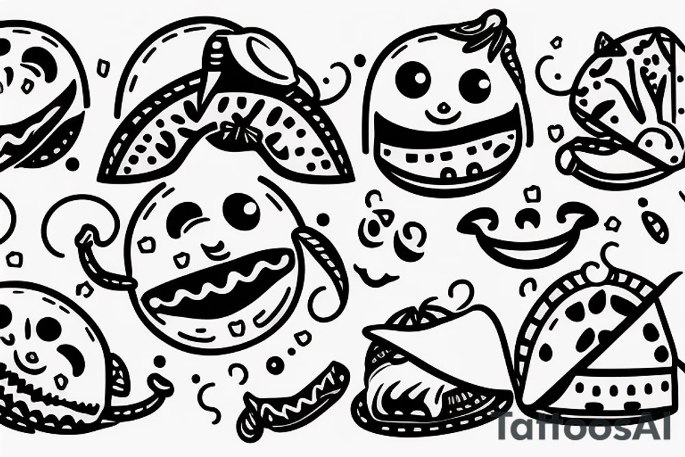 happy smiling taco with arms and legs tattoo idea
