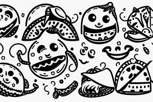 happy smiling taco with arms and legs tattoo idea