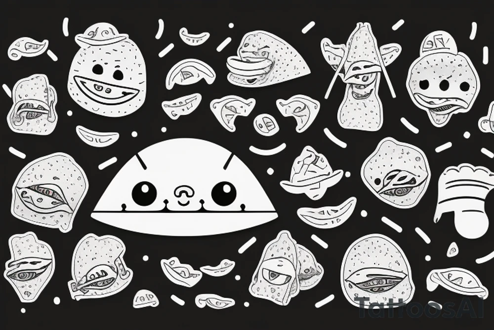 happy smiling taco with arms and legs tattoo idea