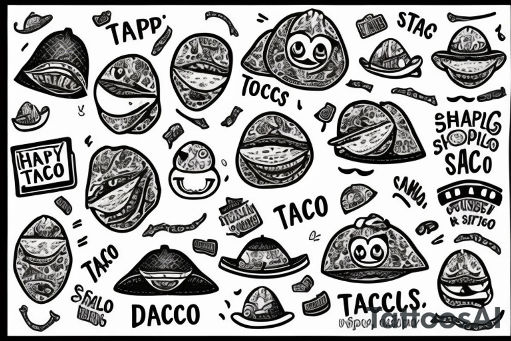 happy smiling taco with arms and legs tattoo idea