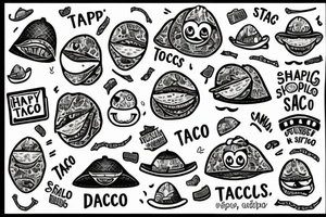 happy smiling taco with arms and legs tattoo idea