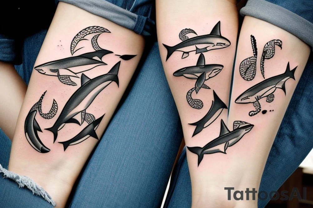 Family of four sharks tattoo idea