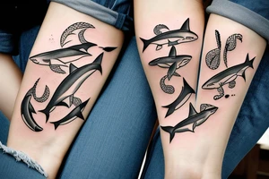 Family of four sharks tattoo idea