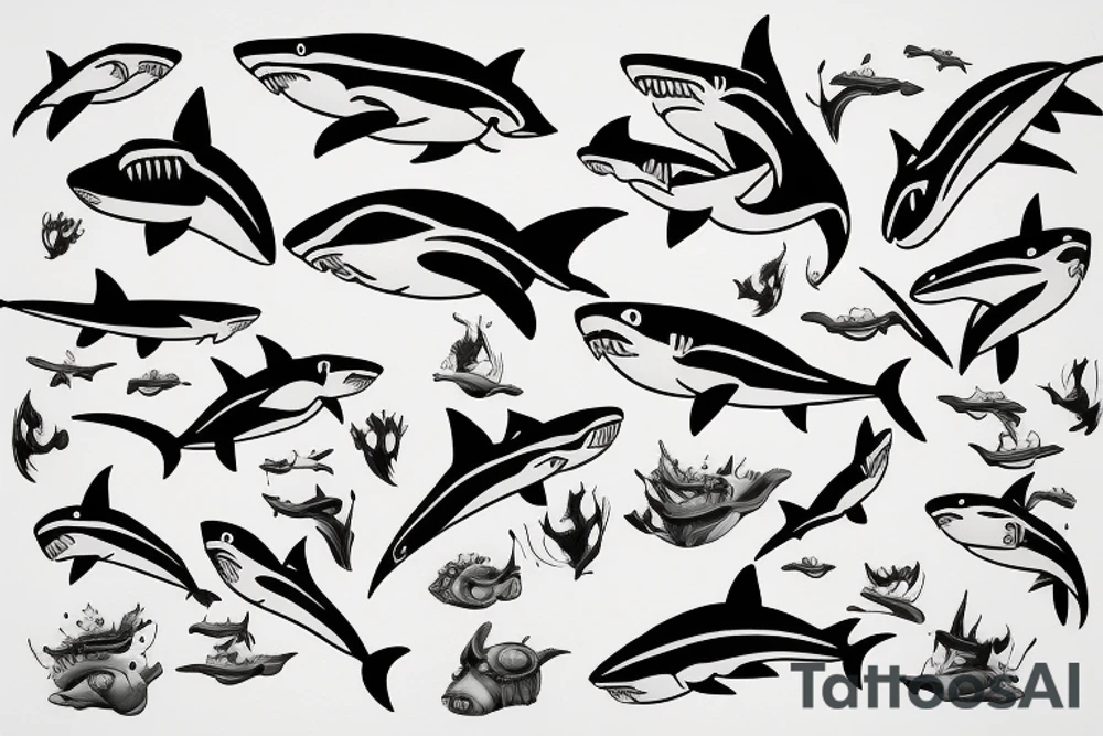 Family of four sharks tattoo idea