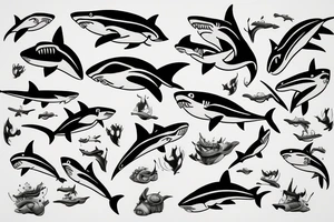 Family of four sharks tattoo idea
