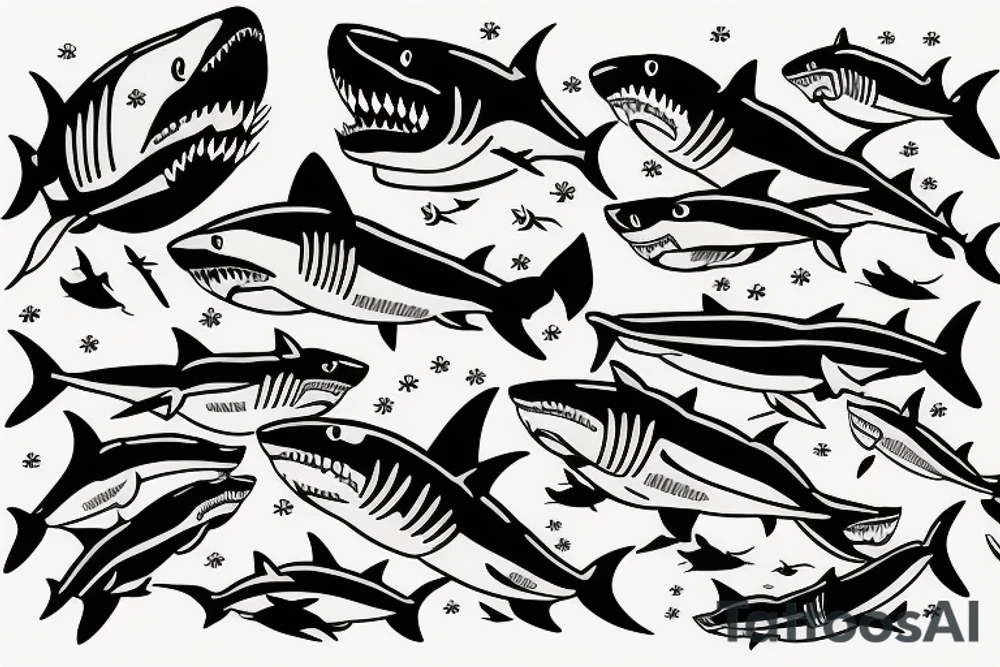 Family of four sharks tattoo idea