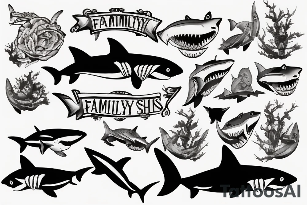 Family of four sharks tattoo idea