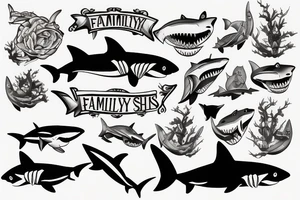 Family of four sharks tattoo idea