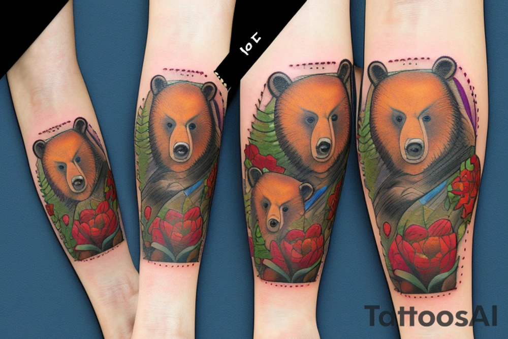 Family of bears in the woods tattoo idea