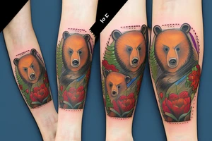 Family of bears in the woods tattoo idea