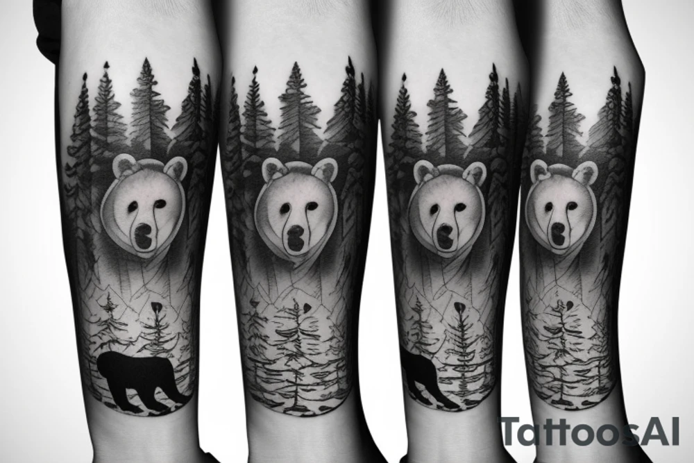 Family of bears in the woods tattoo idea