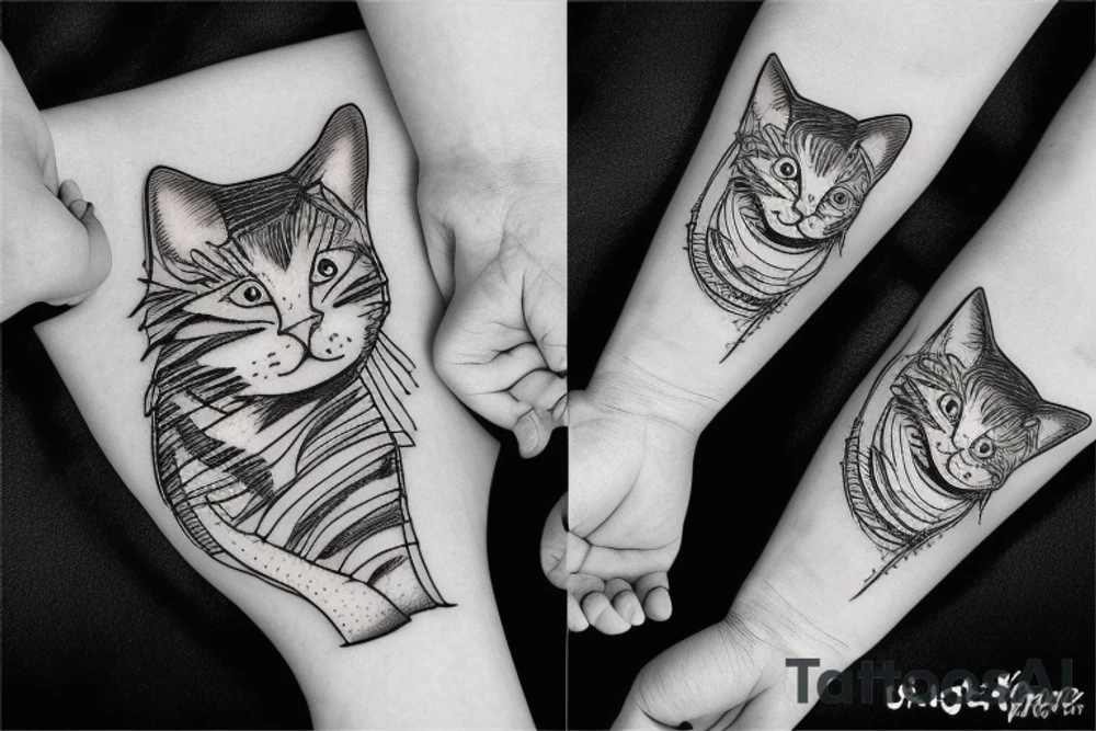 Striped cat playing with yarn tattoo idea