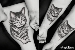Striped cat playing with yarn tattoo idea