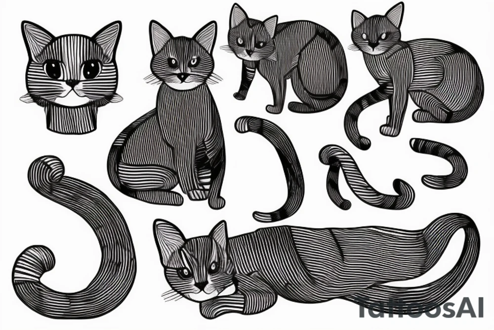 Striped cat playing with yarn tattoo idea