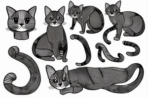 Striped cat playing with yarn tattoo idea