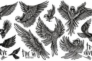 text "with brave wings she flies", vines, birds tattoo idea