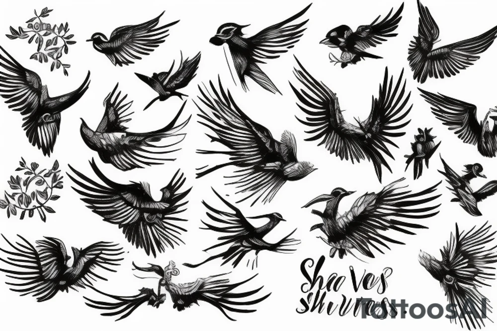 text "with brave wings she flies", vines, birds tattoo idea