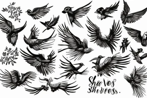 text "with brave wings she flies", vines, birds tattoo idea