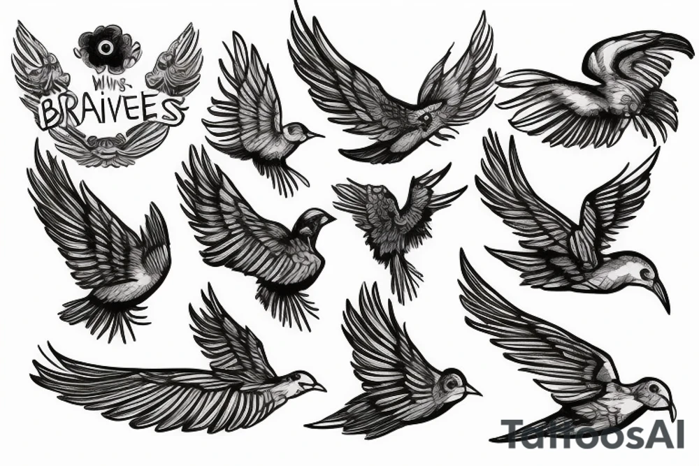 text "with brave wings she flies", vines, birds tattoo idea