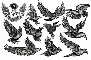 text "with brave wings she flies", vines, birds tattoo idea