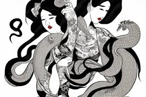 Geisha with tentacles wearing dragon kimono tattoo idea