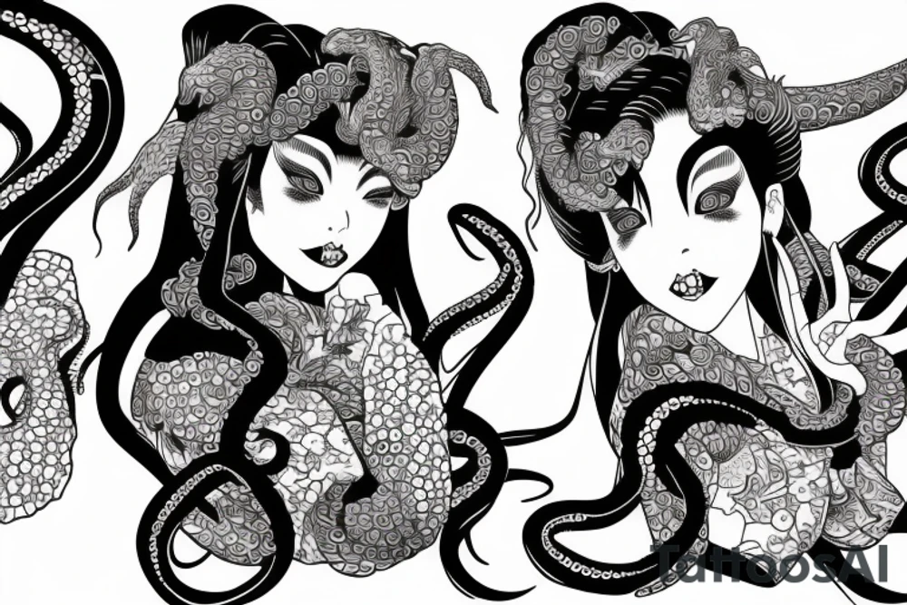 Geisha with tentacles wearing dragon kimono tattoo idea