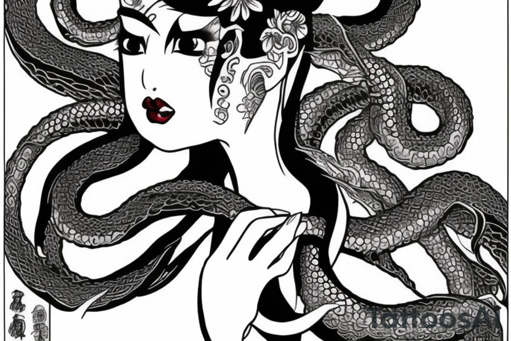 Geisha with tentacles wearing dragon kimono tattoo idea