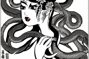 Geisha with tentacles wearing dragon kimono tattoo idea