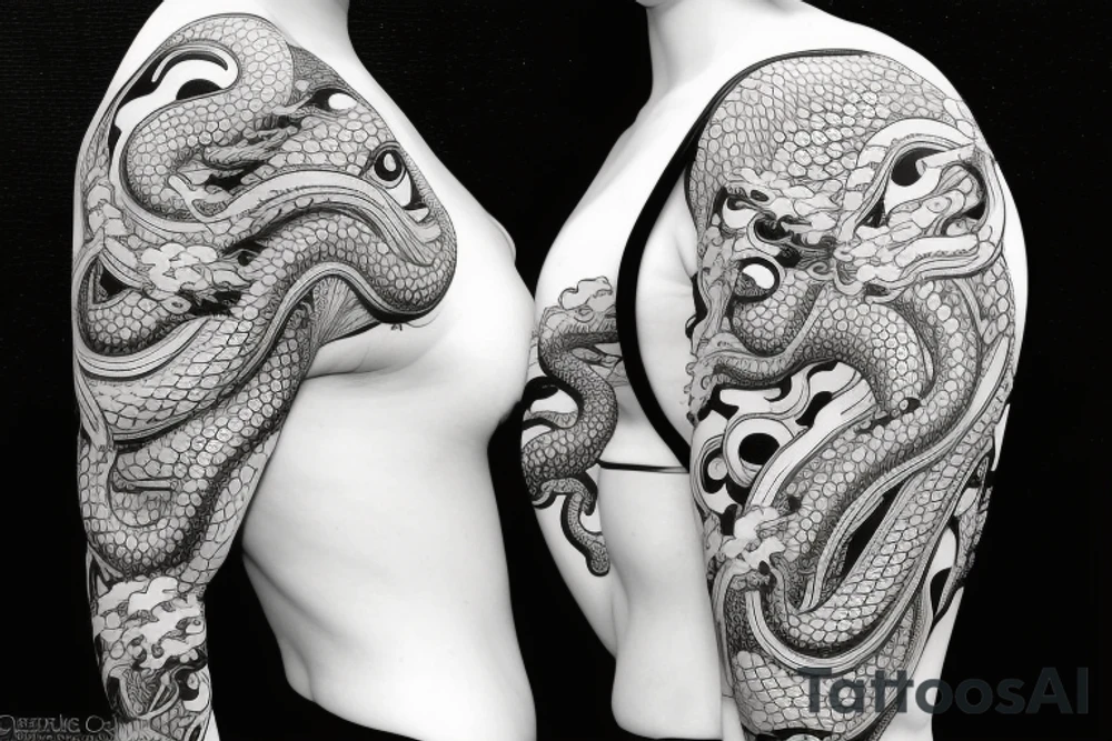 Geisha with tentacles wearing dragon kimono tattoo idea