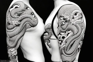 Geisha with tentacles wearing dragon kimono tattoo idea