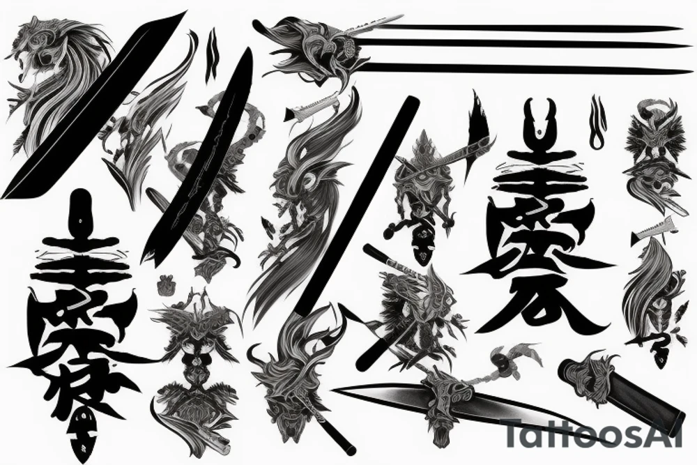 samurai mist ethereal sword smoky tattoo idea
