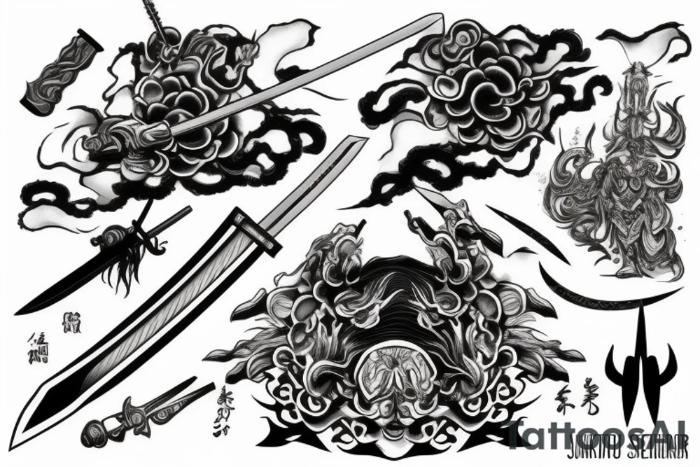 samurai mist ethereal sword smoky tattoo idea