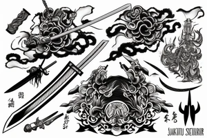 samurai mist ethereal sword smoky tattoo idea
