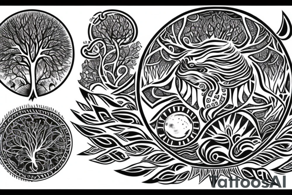 Worldtree surrounding moon tattoo idea