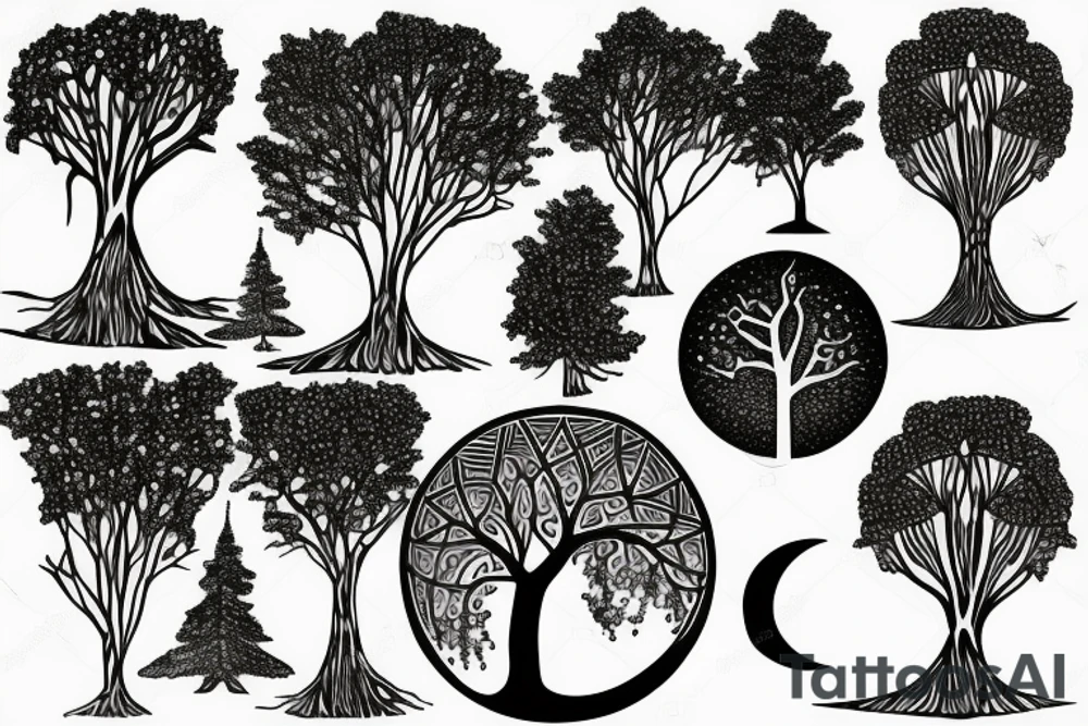 Tree surrounding moon tattoo idea