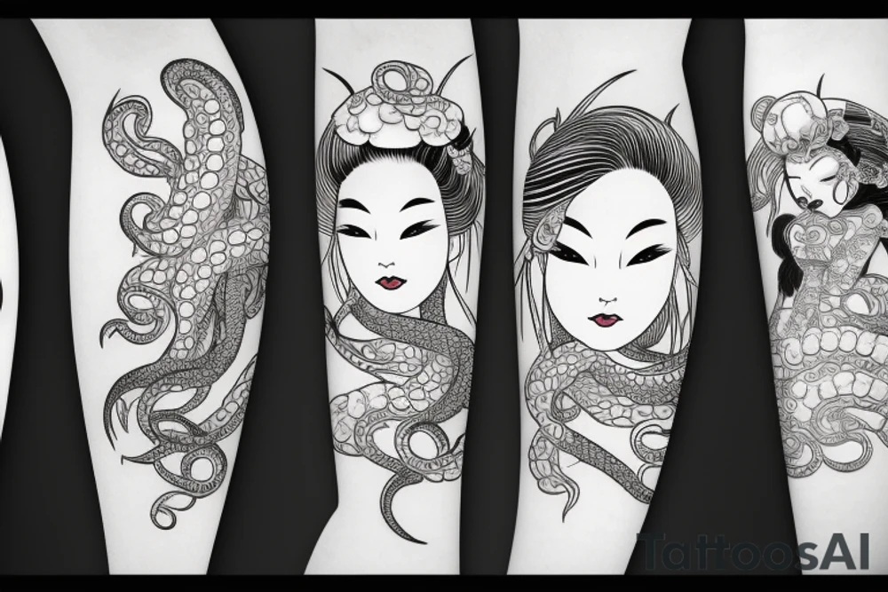 Full body Geisha with tentacles tattoo idea