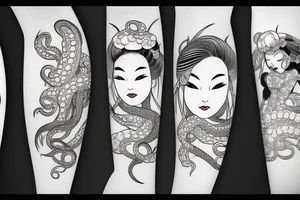 Full body Geisha with tentacles tattoo idea