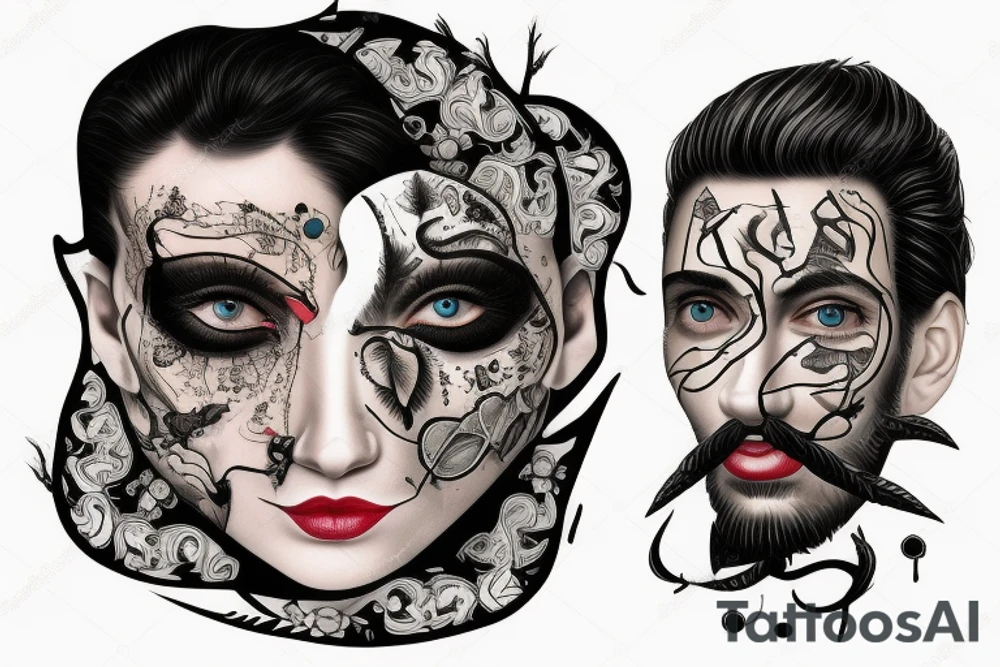 Face split into many tattoo idea
