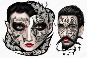 Face split into many tattoo idea