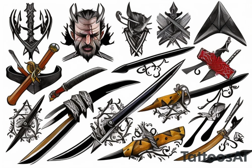 Witcher signs with swords tattoo idea